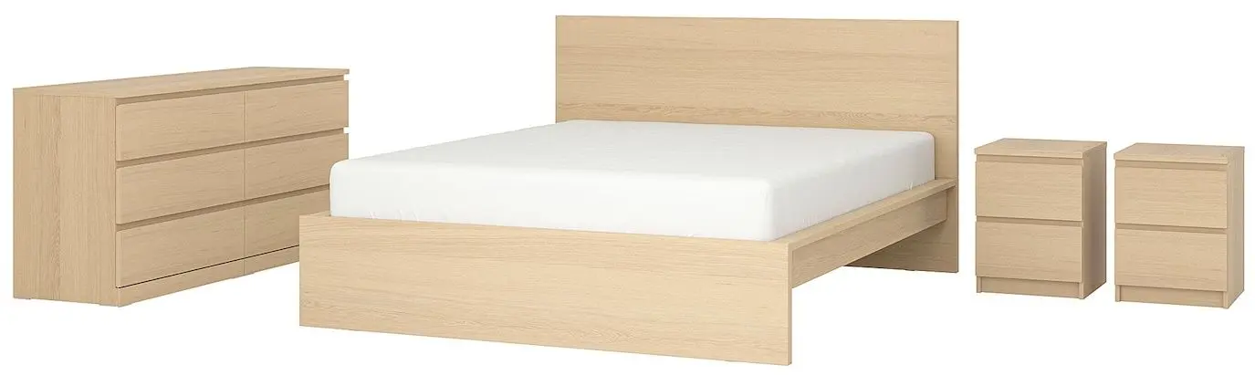 Спальная Ikea Malm 4 предмета 180x200 (Белый Дуб)