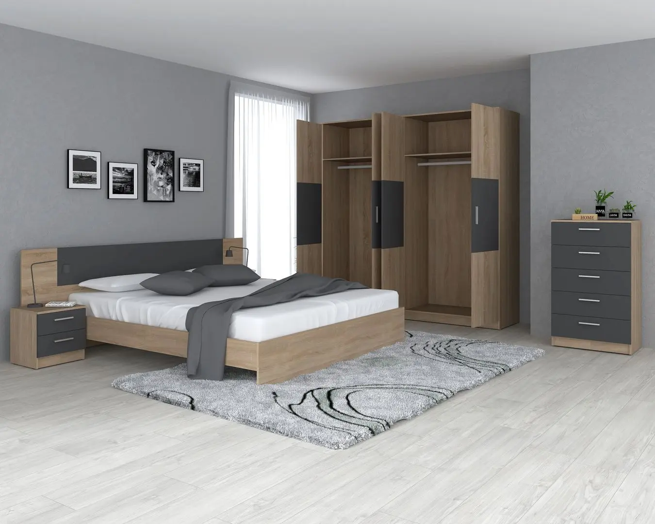 Dormitor Marcel Prod Betty (Sonoma Oak/Graphite)