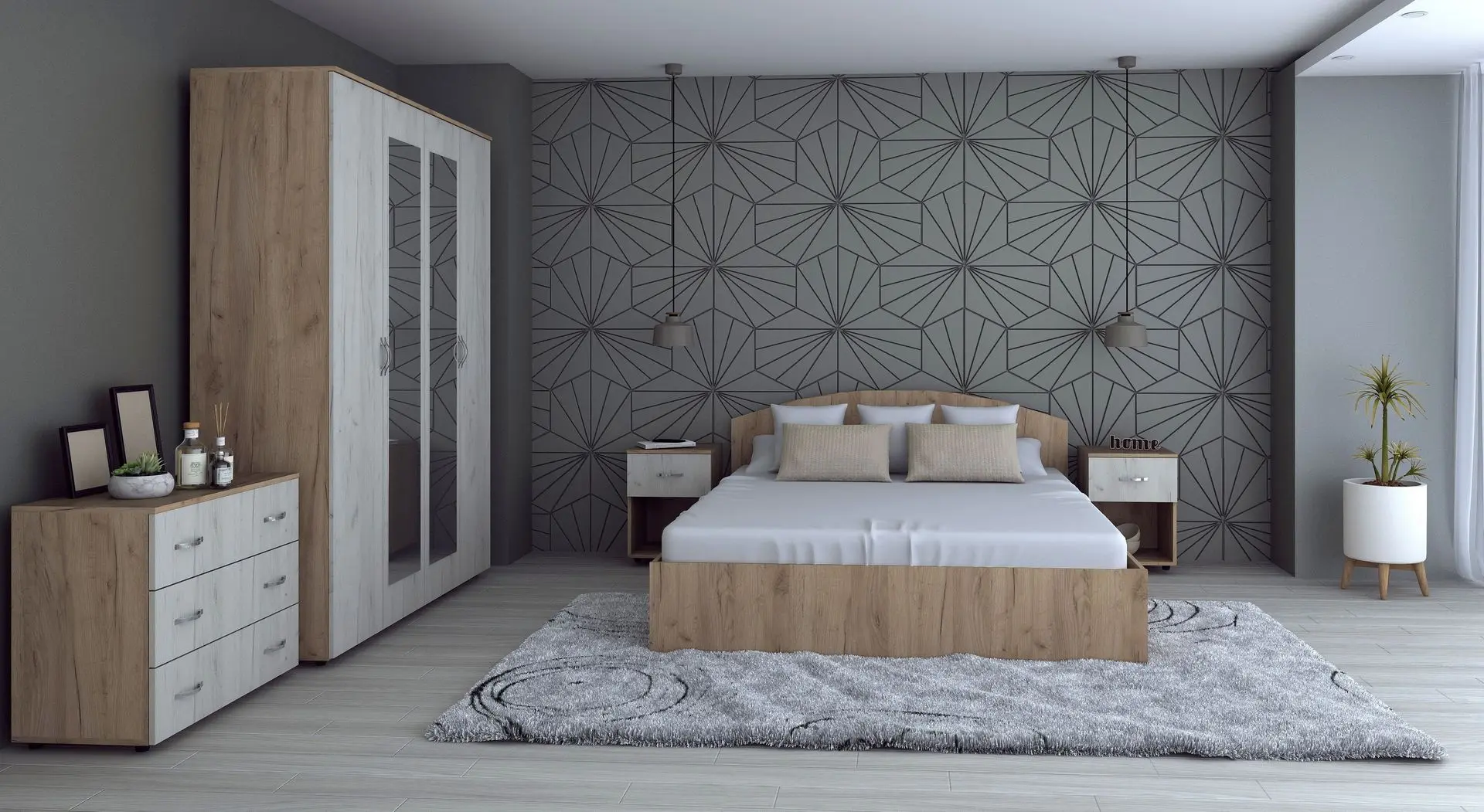 Спальня Marcel Prod Valy (Craft Oak Golden/Craft Oak White)