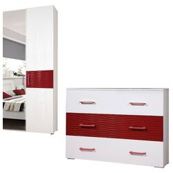 Dormitor Marcel Prod Vienna (White Gloss/Red) Thumb