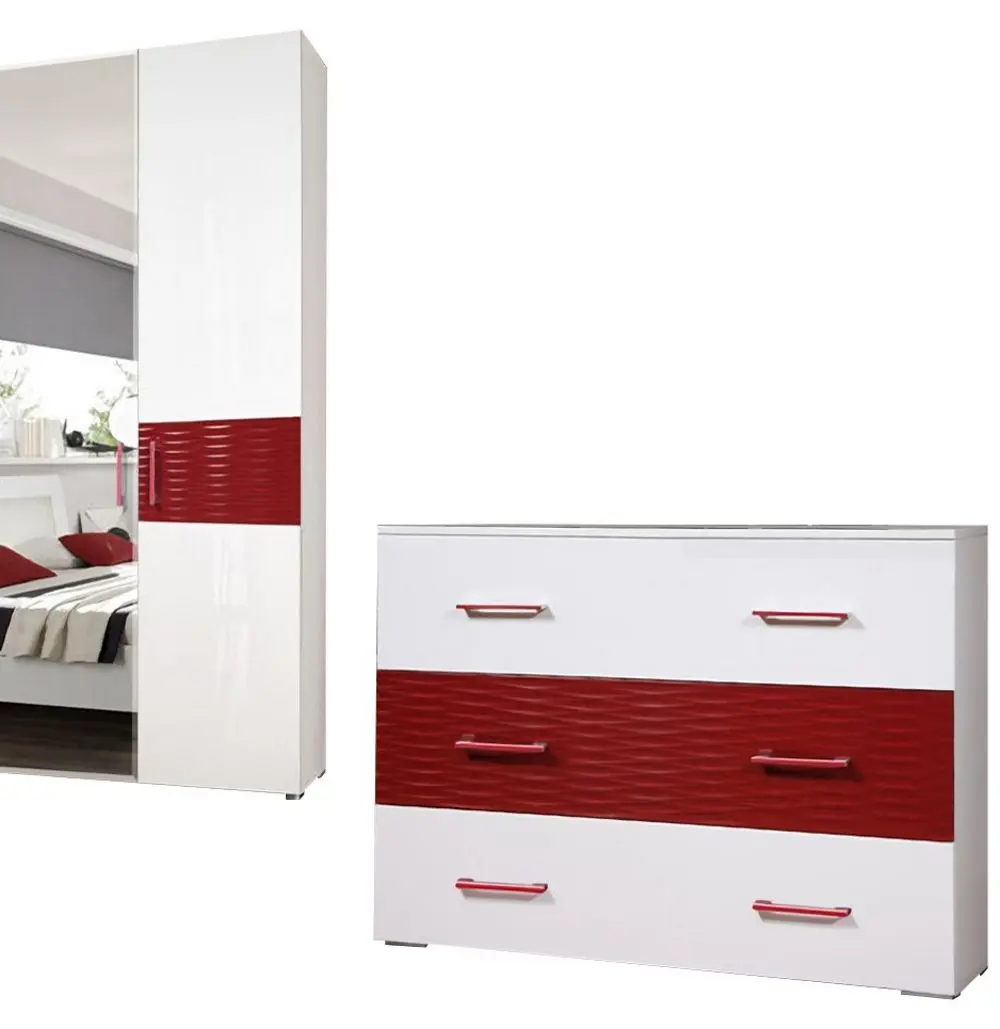 Dormitor Marcel Prod Vienna (White Gloss/Red)