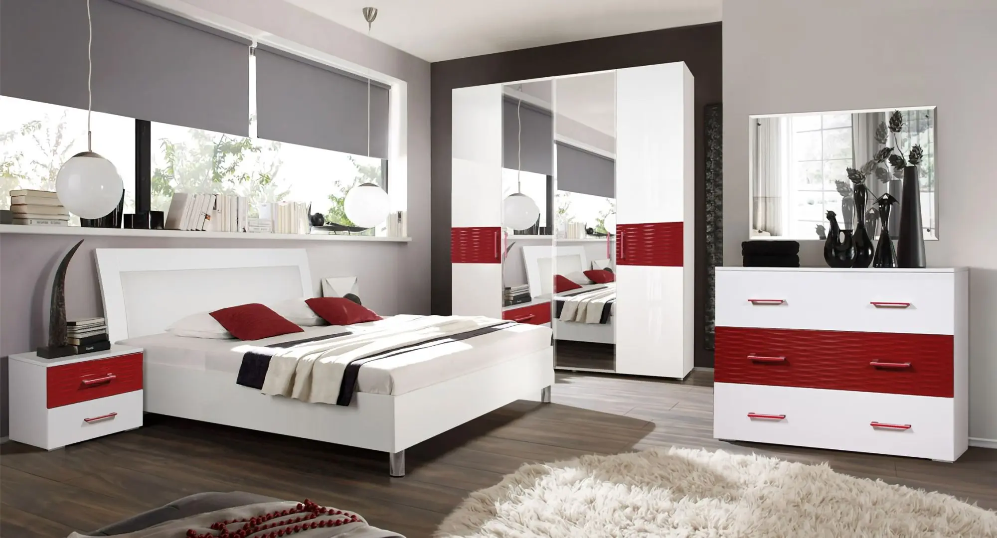 Dormitor Marcel Prod Vienna (White Gloss/Red)