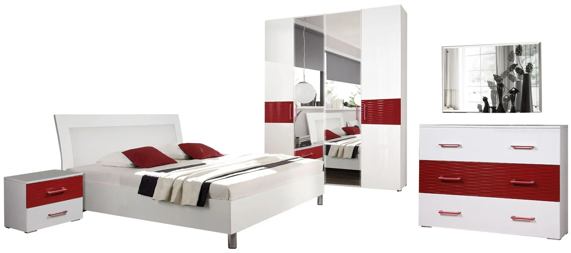 Dormitor Marcel Prod Vienna (White Gloss/Red)