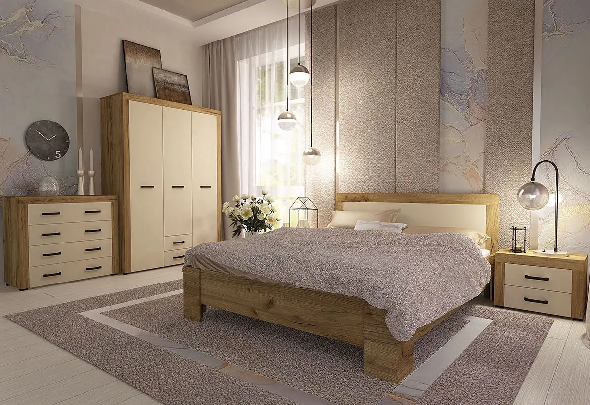 Dormitor Yasen Denver 1400 Craft Oak Gold/Vanilla (bază lamele)