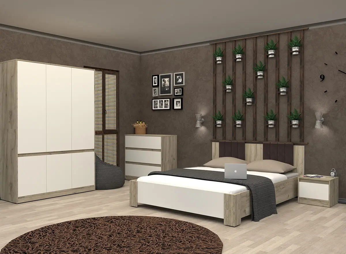 Dormitor Yasen Venera N 2 noptiere (Craft Gray Oak/White)