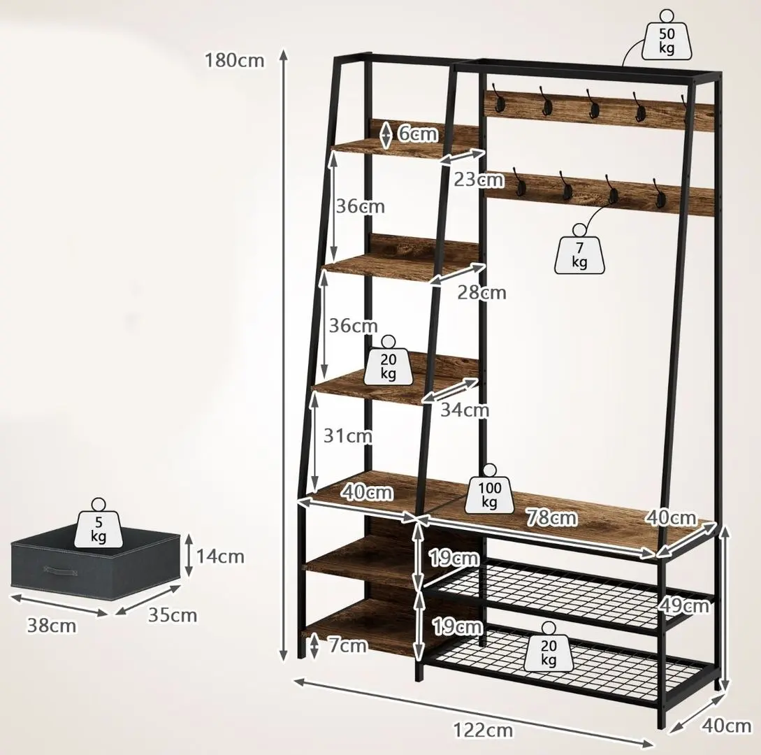 Прихожая Costway HU10246CF (Brown/Black)