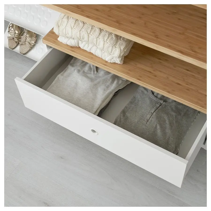 Sistem depozitare Ikea Elvarli 135x51x222-350 (Alb/Bambus)