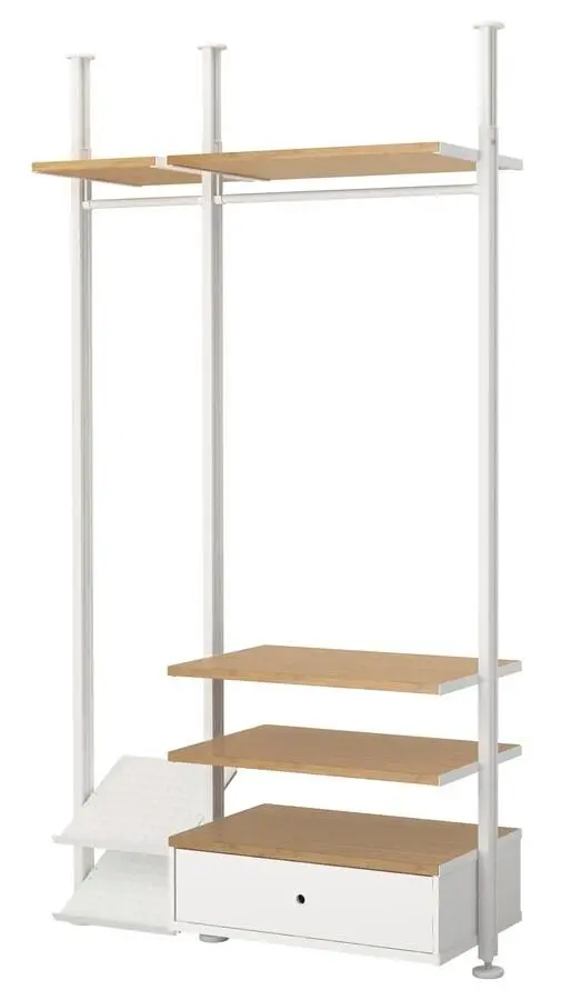Sistem depozitare Ikea Elvarli 135x51x222-350 (Alb/Bambus)