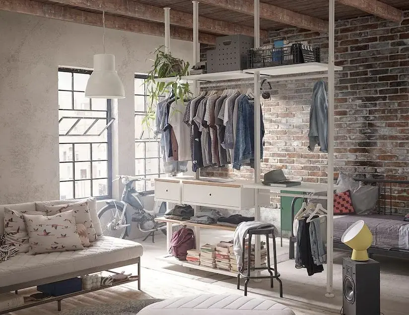 Sistem depozitare Ikea Elvarli 218x51x222-350 (Alb/Bambus)