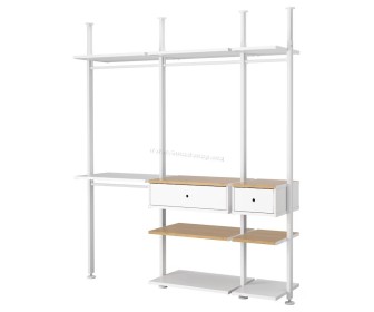 Sistem depozitare Ikea Elvarli 218x51x222-350 (Alb/Bambus)