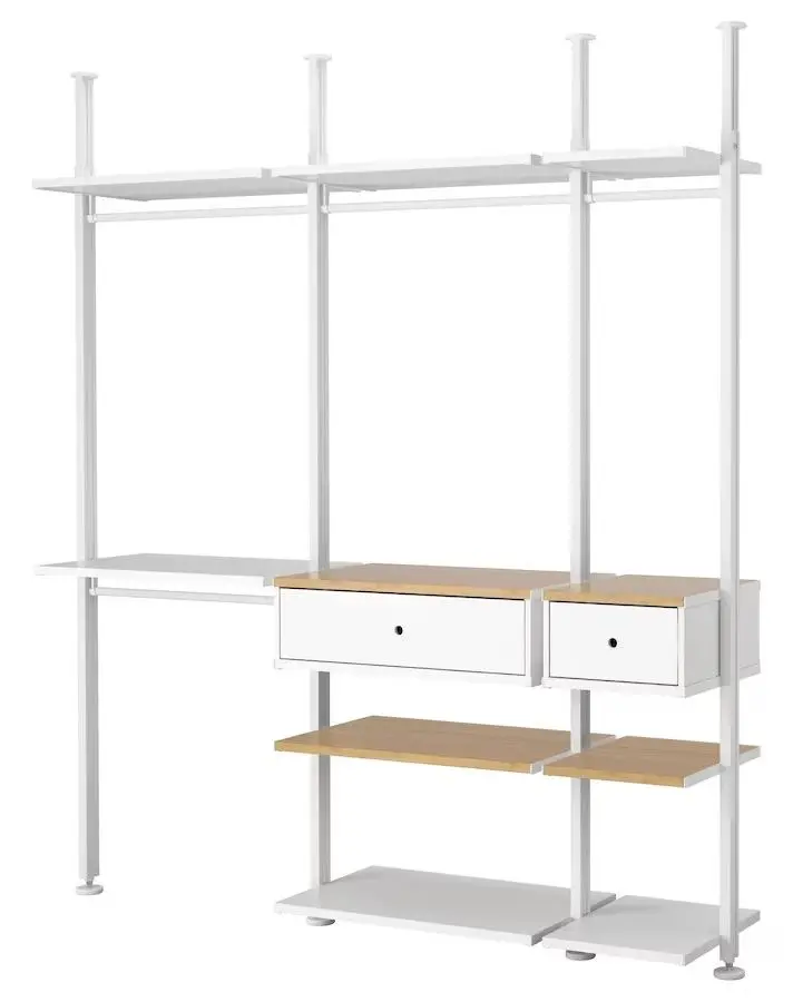 Sistem depozitare Ikea Elvarli 218x51x222-350 (Alb/Bambus)