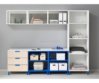 Sistem depozitare Ikea Platsa 1 usa/3 sertare 240x42x191 (Alb Kalbaden/Albastru)