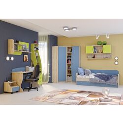 Стеллаж Mobi Ника 410 (Бук Песочный/Зеленый Лайм) Thumb