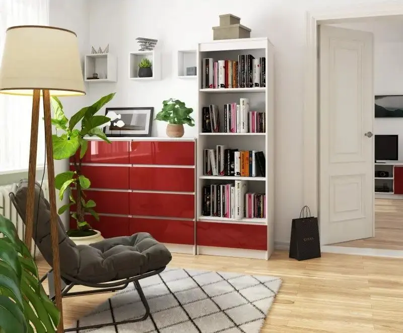 Etajera Akord R60 1SZ4P (White/Red Gloss)