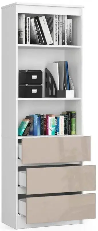 Стеллаж Akord R60 3SZ2P (White/Cappuccino Gloss)