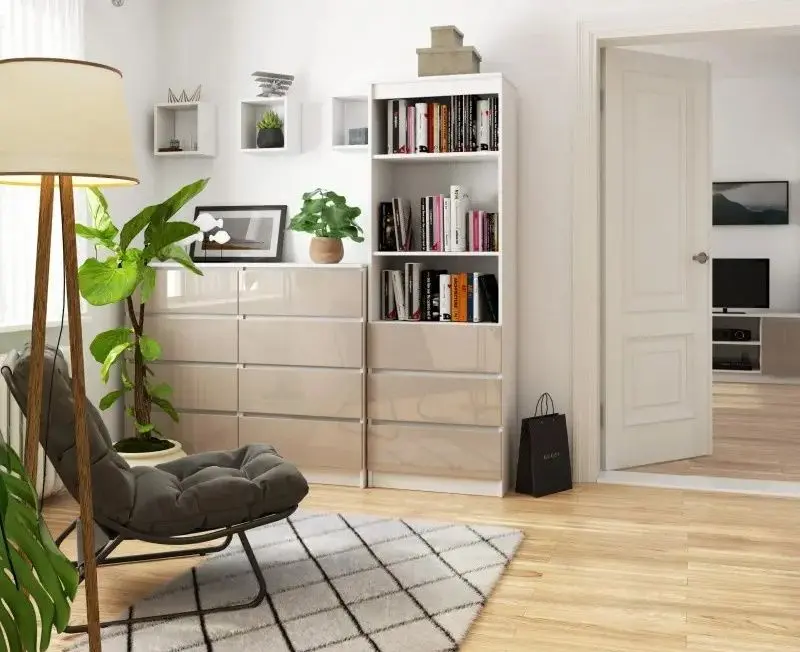 Стеллаж Akord R60 3SZ2P (White/Cappuccino Gloss)