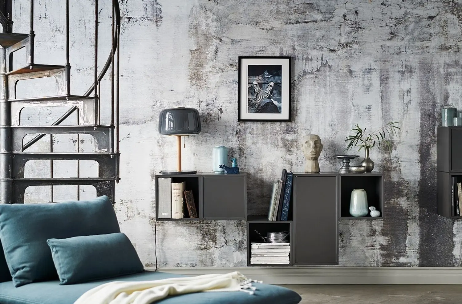 Combinatie de rafturi suspendate Ikea Eket cu usi 175x35x70 (Gri Inchis)