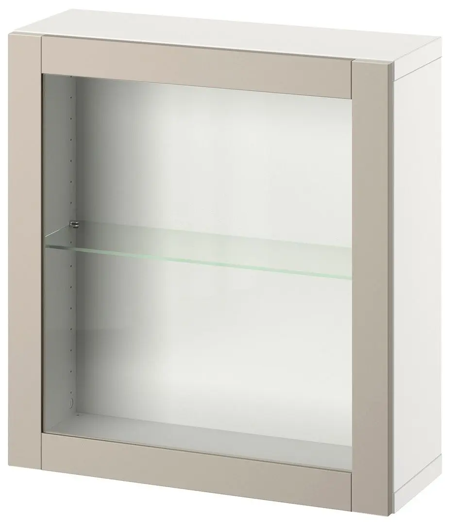 Шкафчик навесной Ikea Besta 60x22x64 (Белый/Синдвик Светло-Серый/Бежевый)