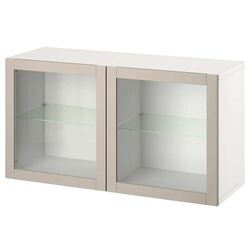 Dulap suspendat Ikea Besta sticla transparenta 120x42x64 (Alb Sindvik/Gri Deschis/Bej)