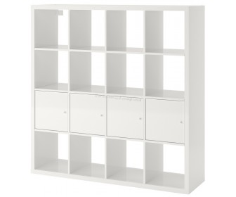 Стеллаж Ikea Kallax 4 вставки/дверцы 147x147 (Глянцевый/Белый)