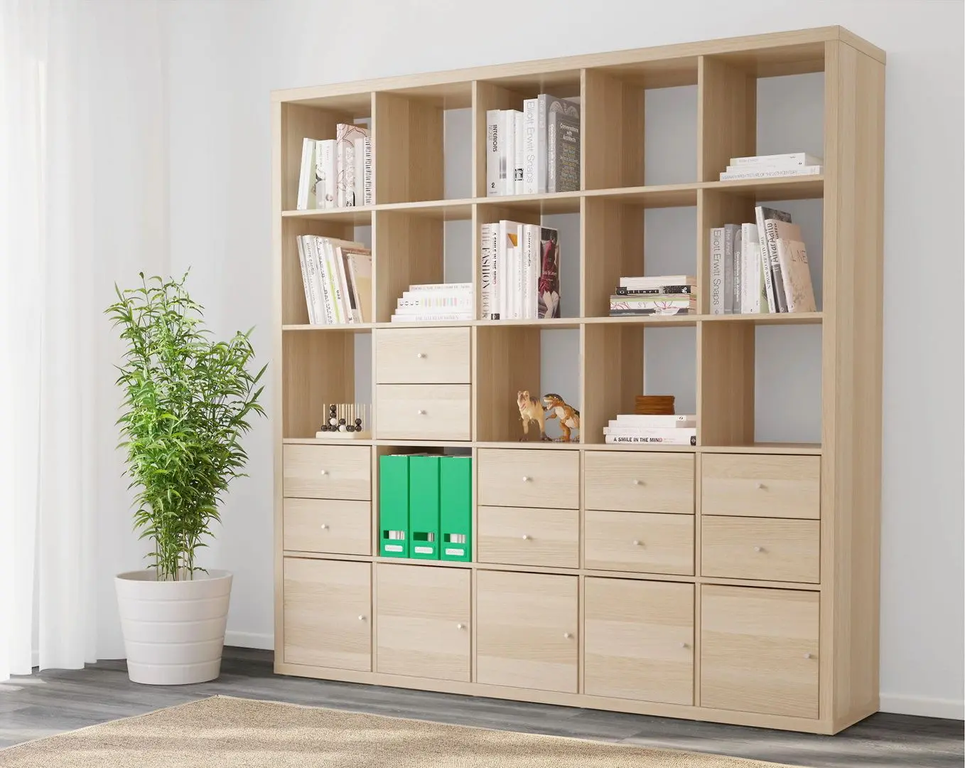 Etajera Ikea Kallax cu 10 organizatoare 182x182 (Aspect Stejar Antichizat)