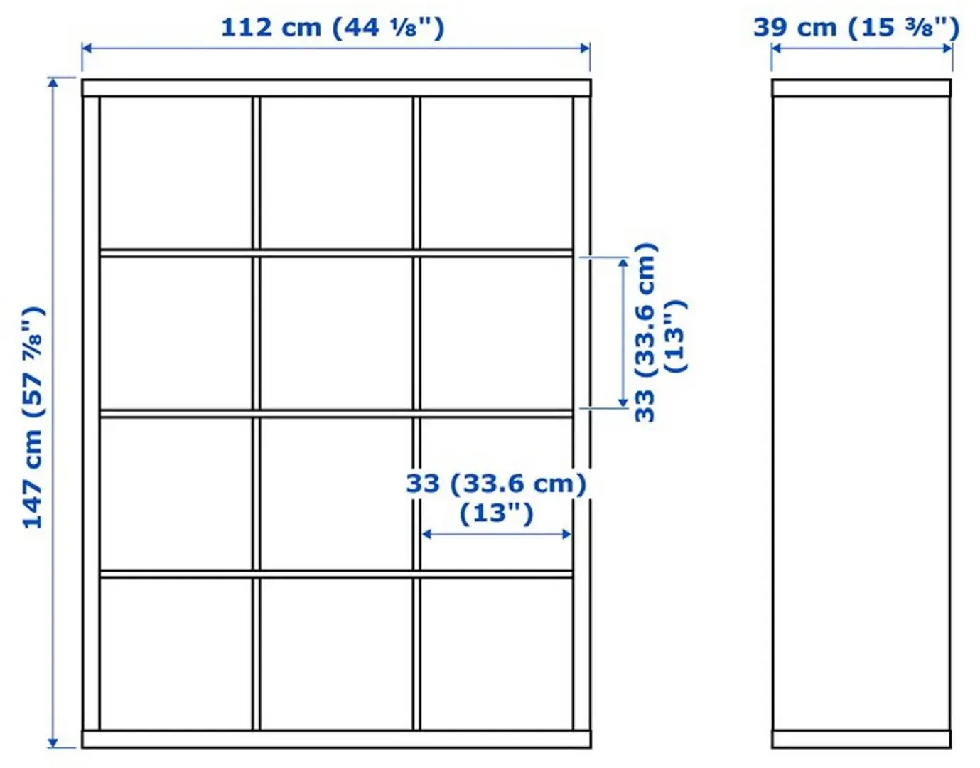 Etajera Ikea Kallax cu 4 organizatoare 147x112 (Negru-maro)