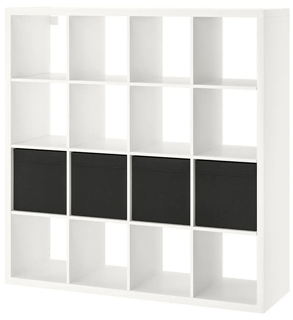 Etajera Ikea Kallax cu 4 organizatoare 147x147 (Alb/Negru)