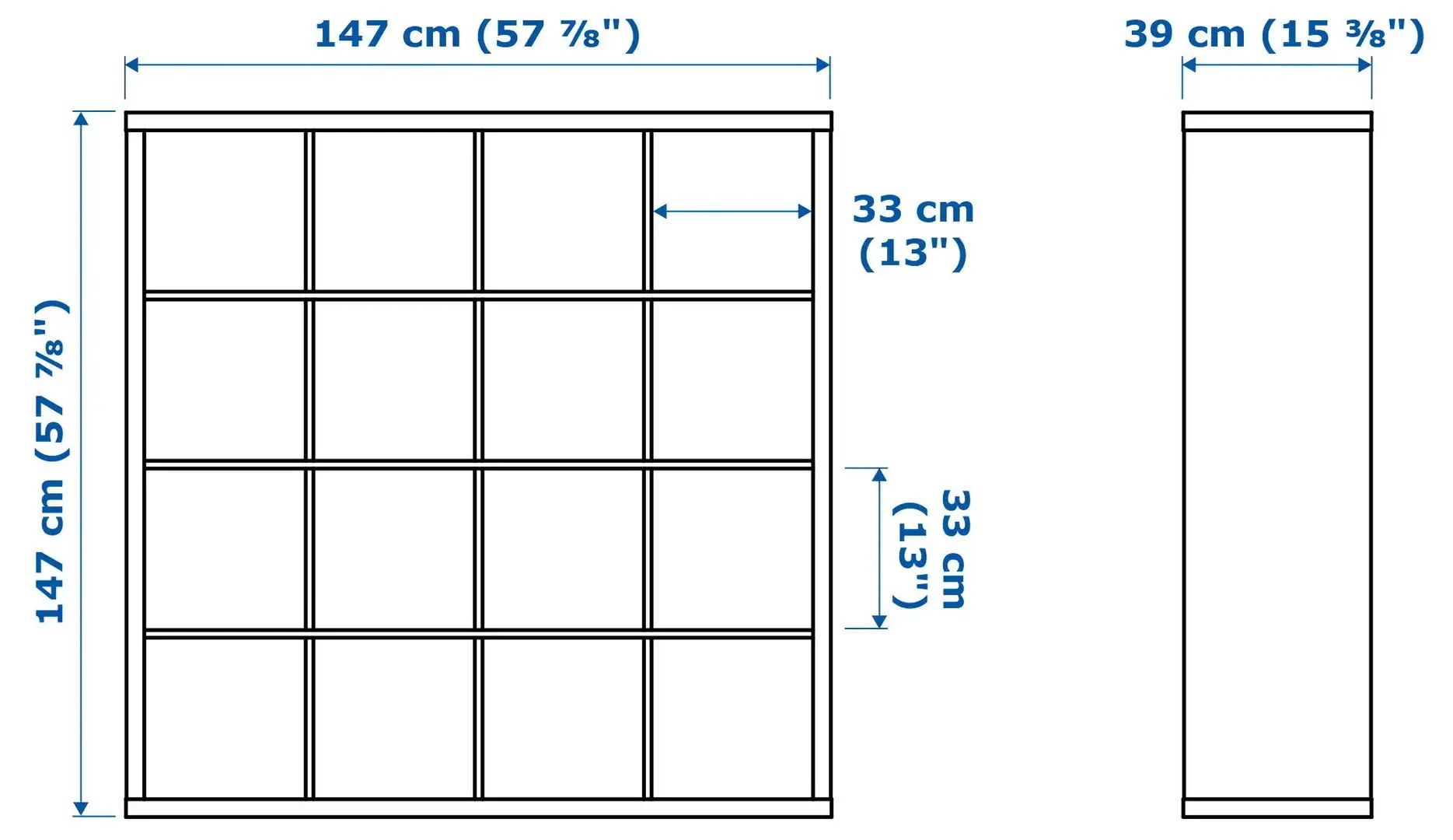 Etajera Ikea Kallax cu 4 organizatoare 147x147 (Alb/Negru)