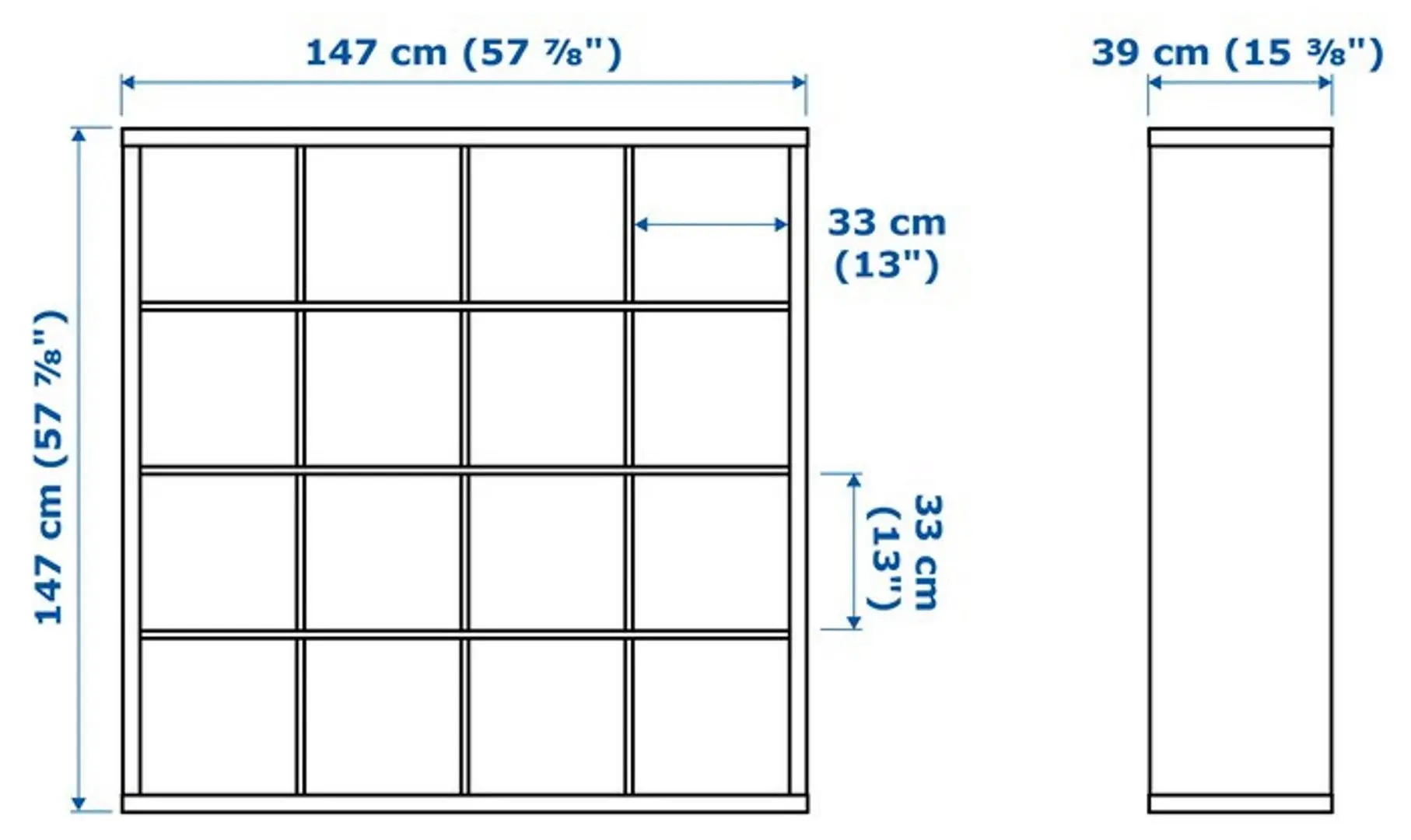 Etajera Ikea Kallax cu 4 organizatoare 147x147 (Negru-maro)