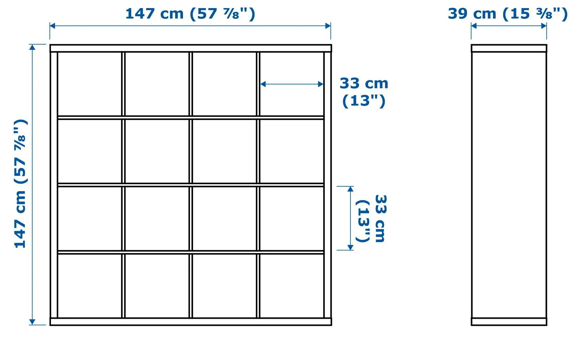 Etajera Ikea Kallax cu 4 organizatoare 147x147 (Aspect Stejar Antichizat)