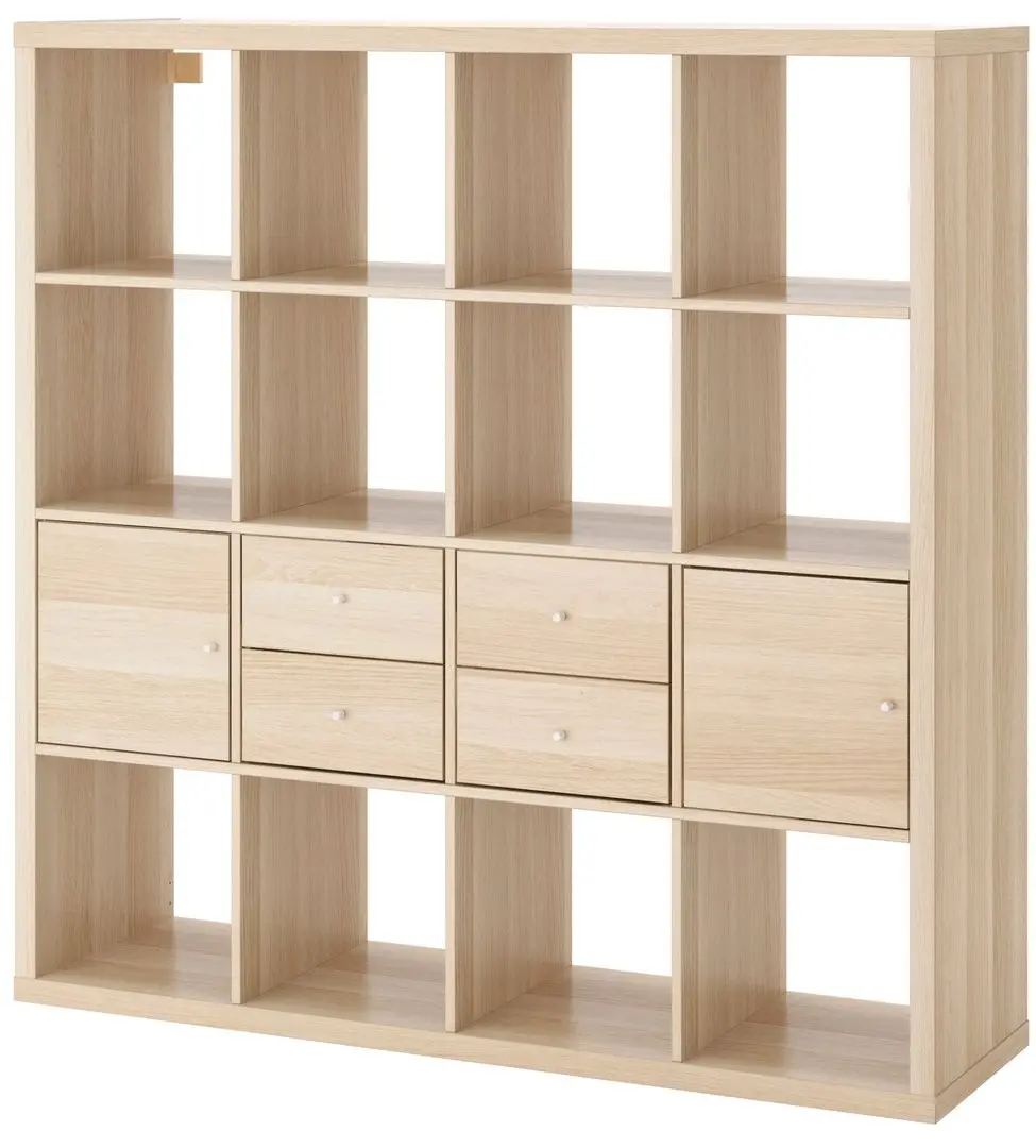 Etajera Ikea Kallax cu 4 organizatoare 147x147 (Aspect Stejar Antichizat)