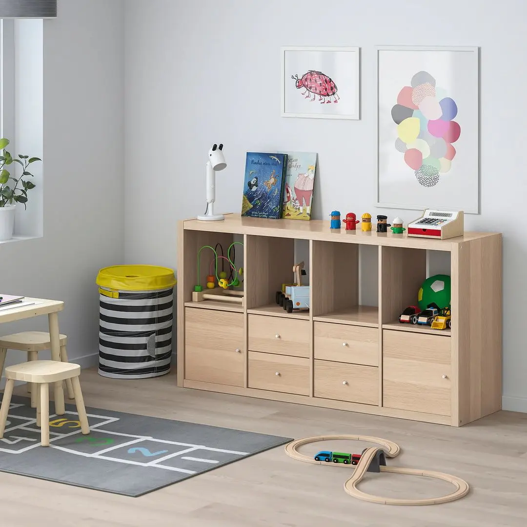 Etajera Ikea Kallax cu 4 organizatoare 147x77 (Aspect Stejar Antichizat)