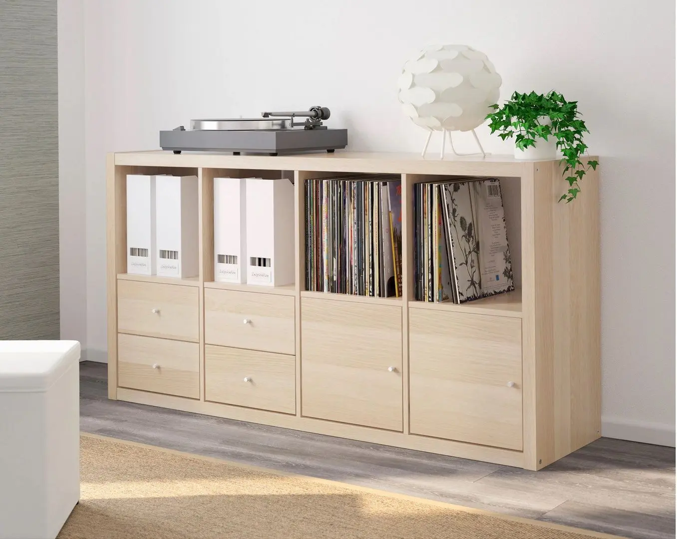 Etajera Ikea Kallax cu 4 organizatoare 147x77 (Aspect Stejar Antichizat)