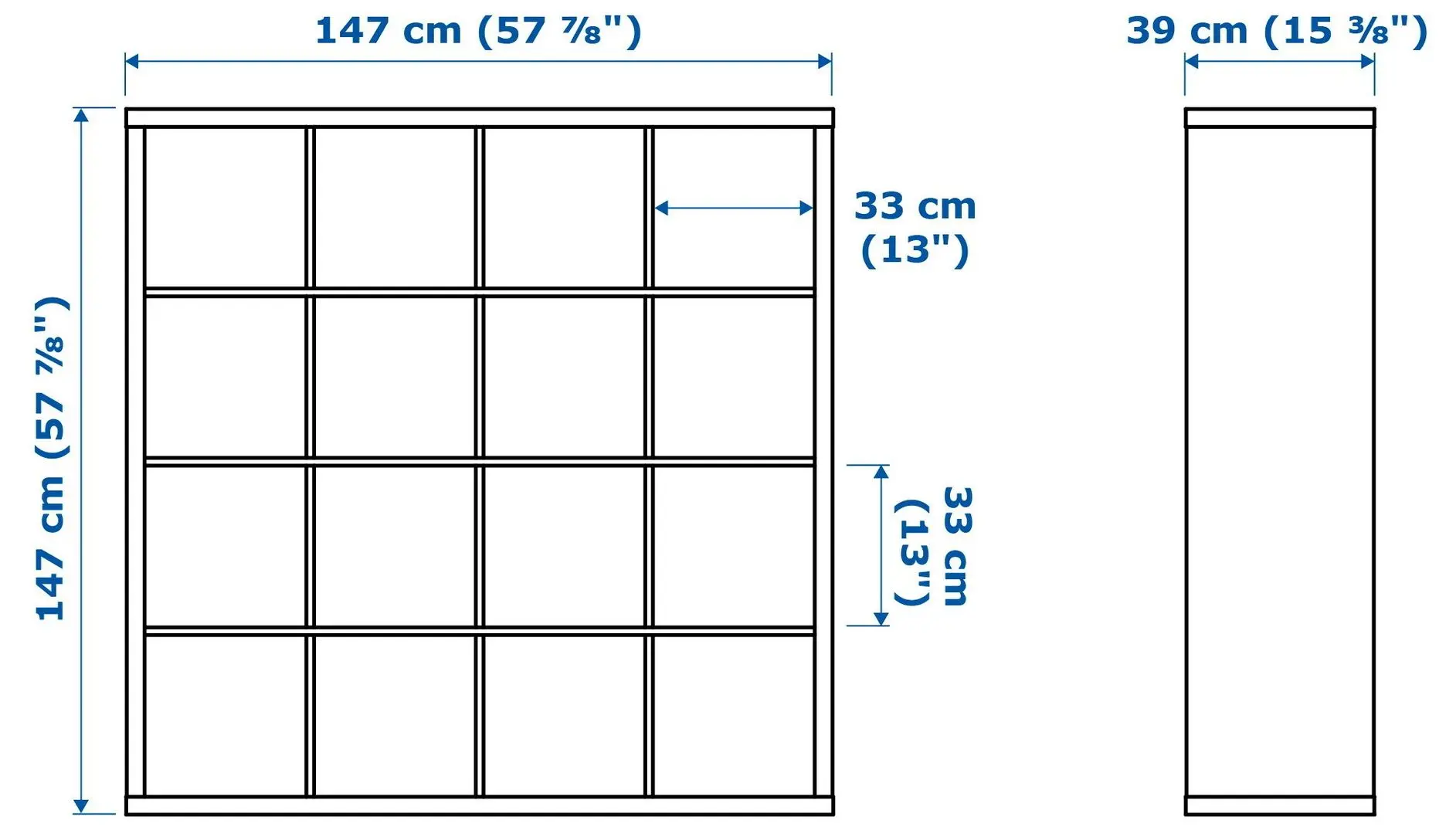 Etajera Ikea Kallax cu 4 organizatoare/4 rafturi 147x147 (Negru-maro)