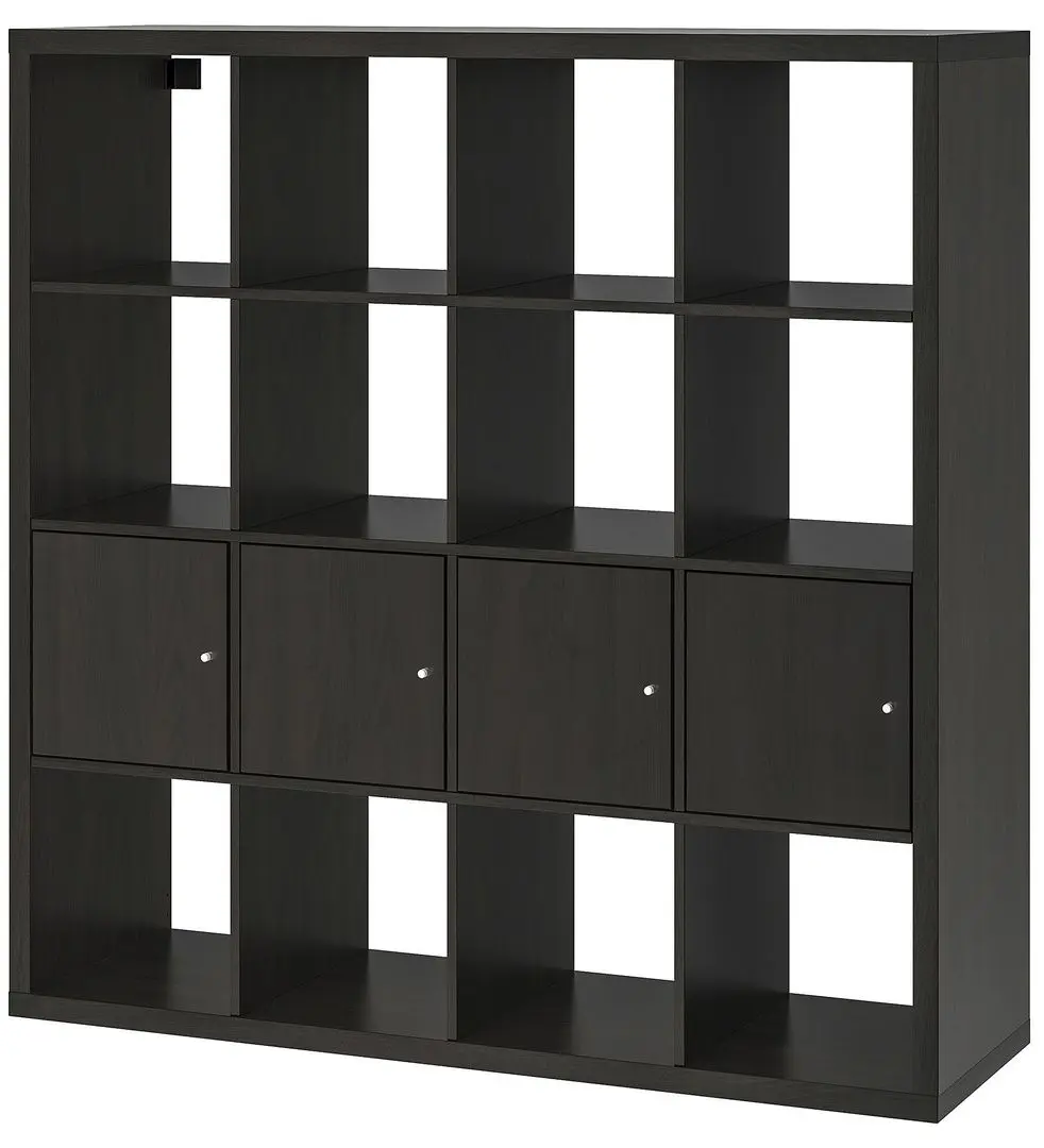 Etajera Ikea Kallax cu 4 organizatoare/4 rafturi 147x147 (Negru-maro)