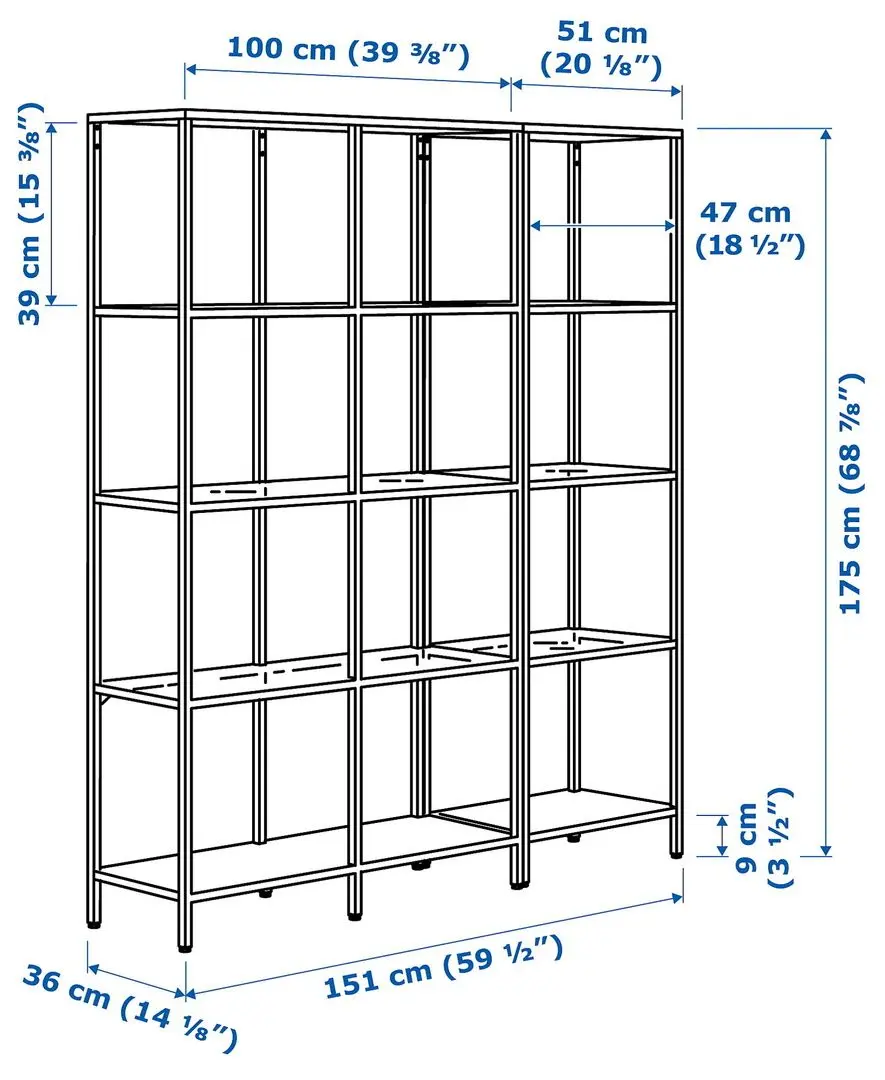 Etajera Ikea Vittsjo sticla 151x36x175 (Negru-maro)
