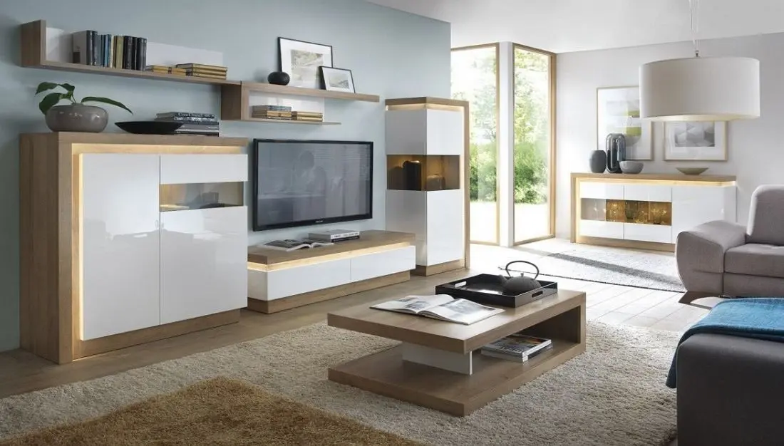 Полка Tempo Kondela Leonardo LYOP03 (Riviera Oak/White Extra High Gloss)