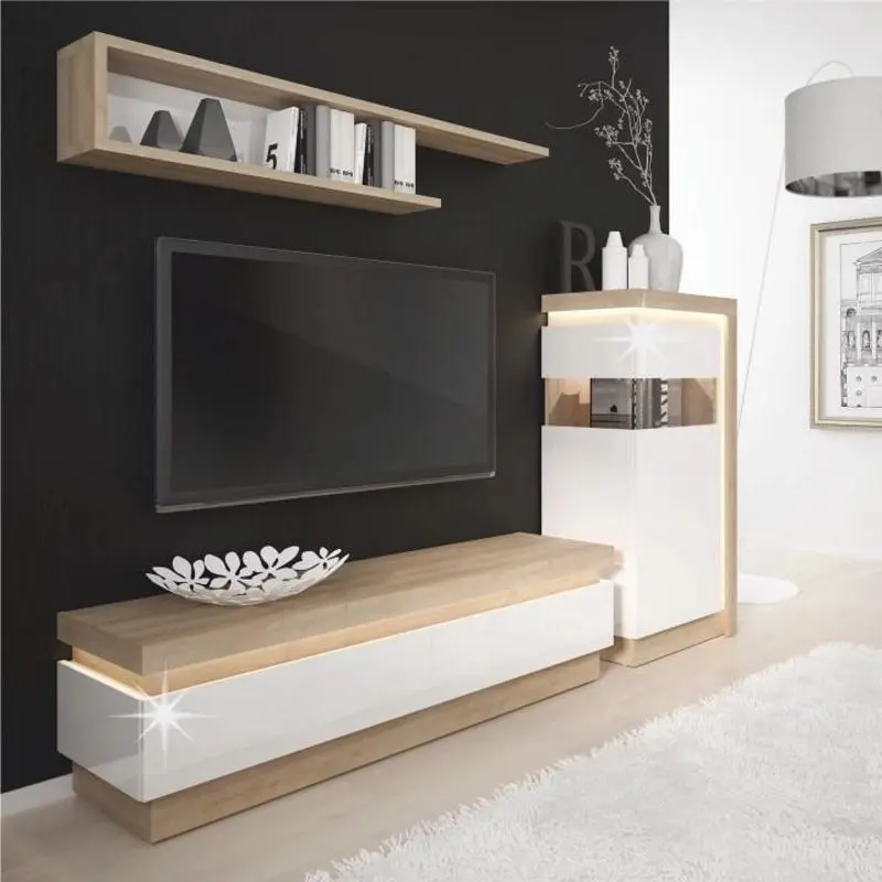 Полка Tempo Kondela Leonardo LYOP03 (Riviera Oak/White Extra High Gloss)