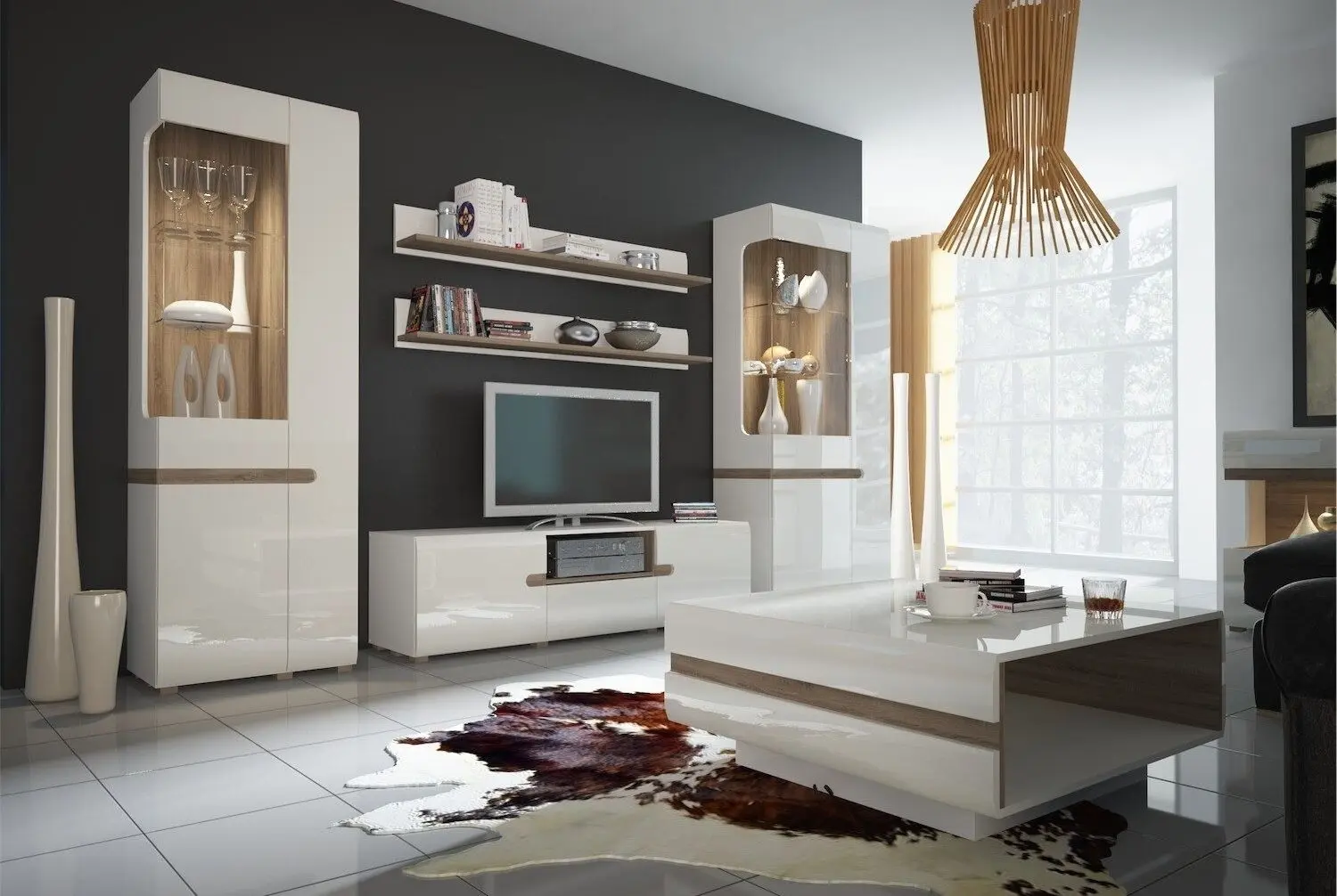 Raft Mobhaus Lynatet Typ 60 (White Extra High Gloss/Sonoma Oak Dark)