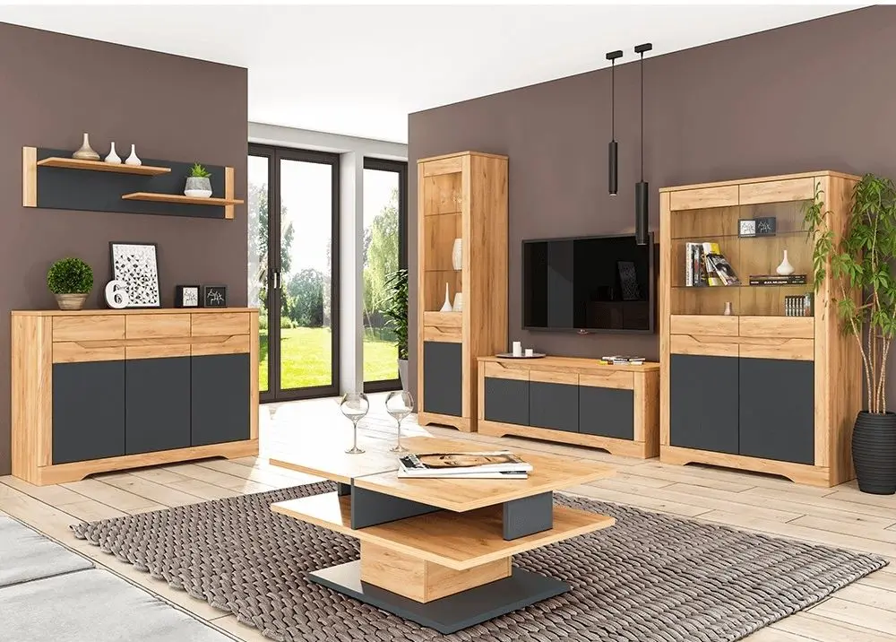 Etajera Mobhaus Fidel R1 Left (Craft Oak Golden/Graphite Gray)