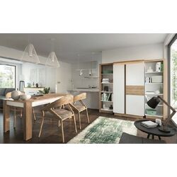 Etajera Tempo Kondela Leonardo LYOR01 Left (Riviera Oak/White Extra High Gloss) Thumb