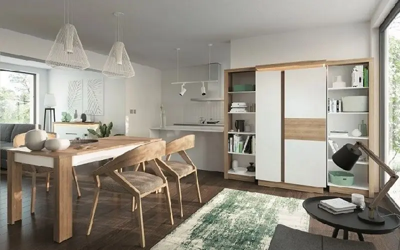 Etajera Tempo Kondela Leonardo LYOR01 Left (Riviera Oak/White Extra High Gloss)