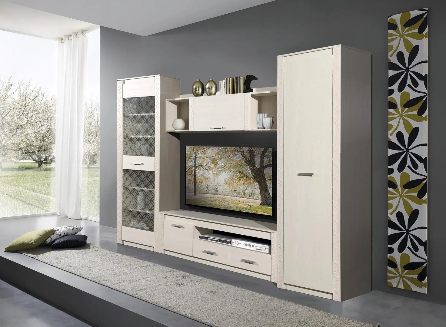 Шкаф навесной Олмеко Рапсодия 06.90 (Вудлайн Кремовый/Сандал Белый) - 3