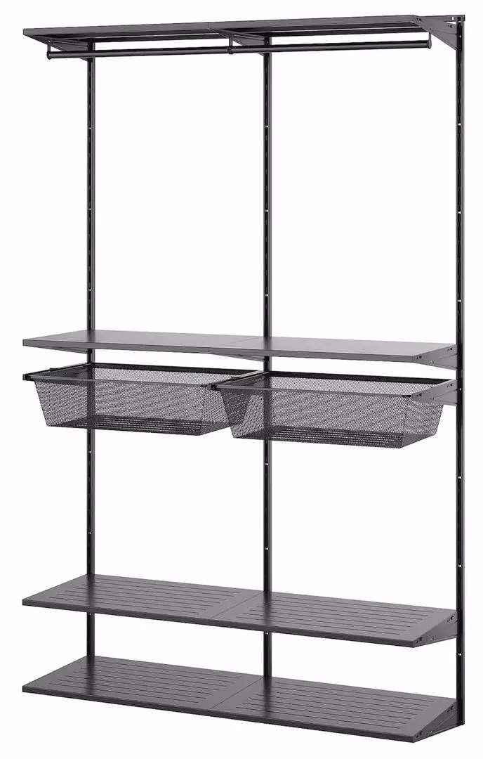 Sistem de depozitare Ikea Boaxel rafturi/bara/2 cosuri 125x40x201 (Antracit)