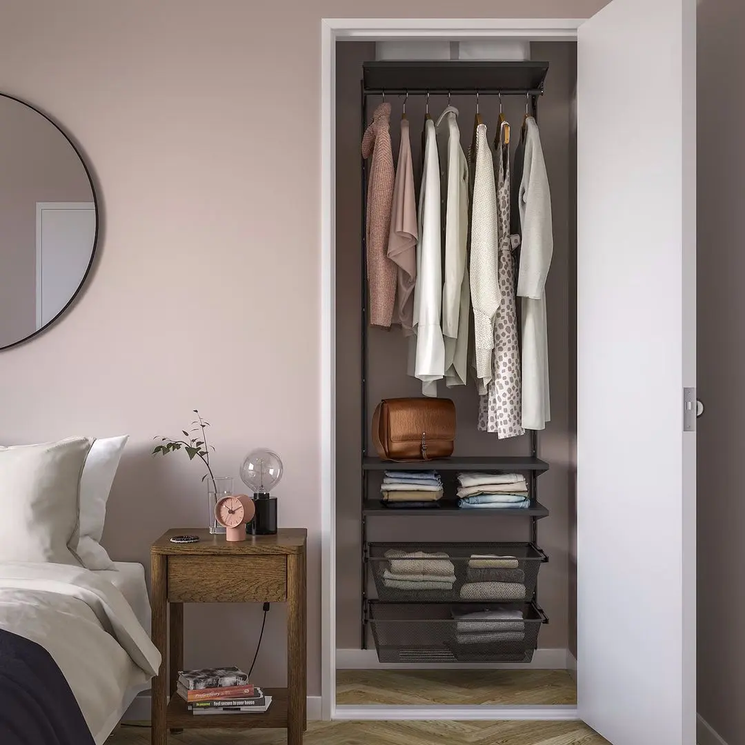 Sistem de depozitare Ikea Boaxel rafturi/bara/2 cosuri 62x40x201 (Antracit)