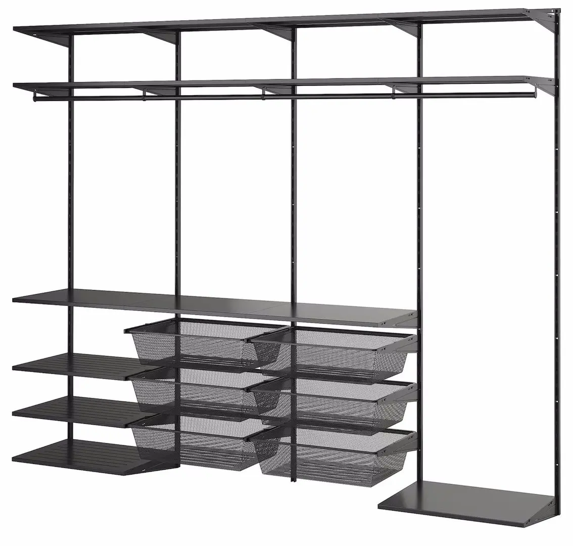 Sistem de depozitare Ikea Boaxel rafturi/bara/6 cosuri 250x40x201 (Antracit)