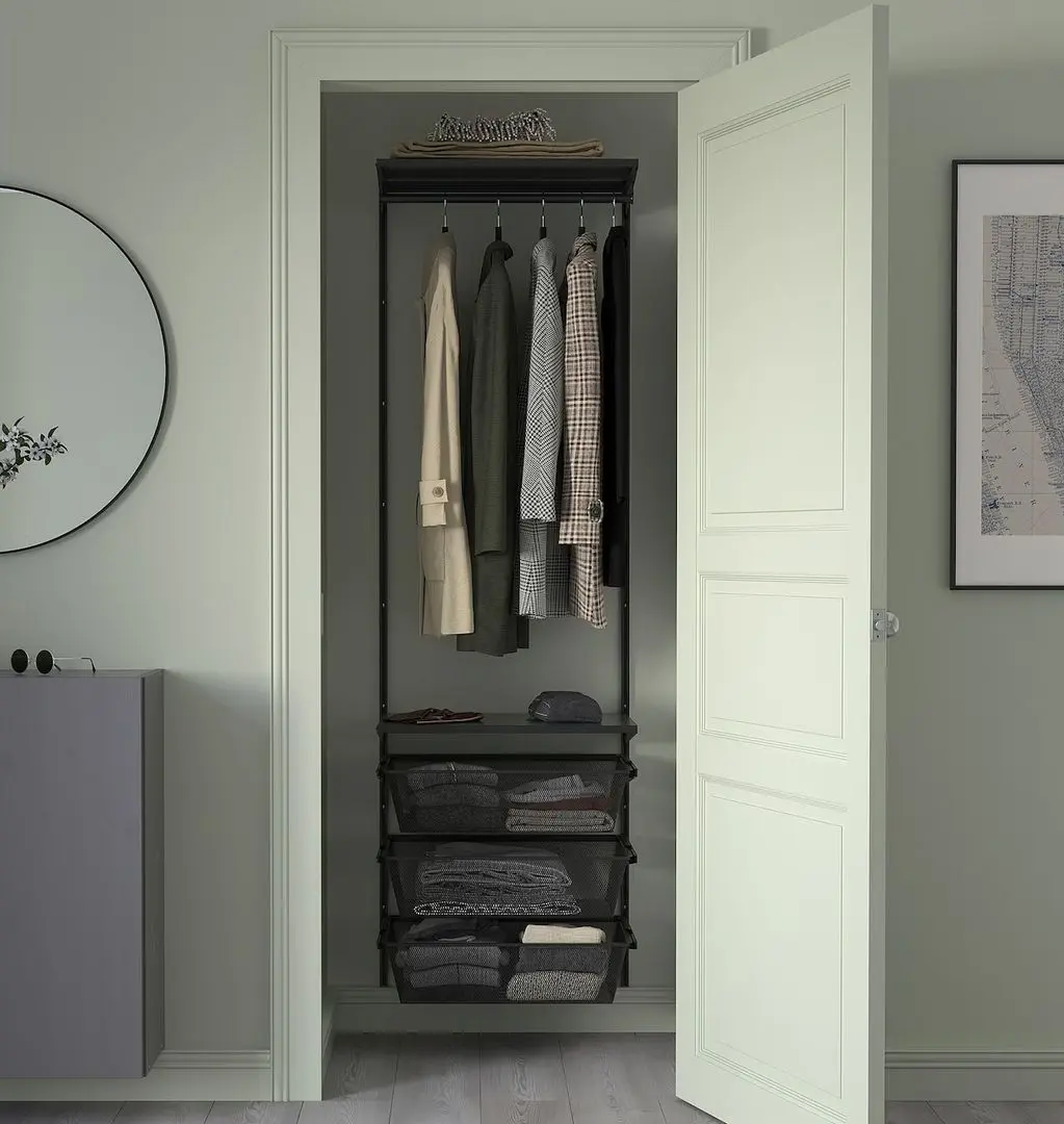 Sistem depozitare Ikea Boaxel rafturi/bara/cosuri 62x40x201 (Antracit)