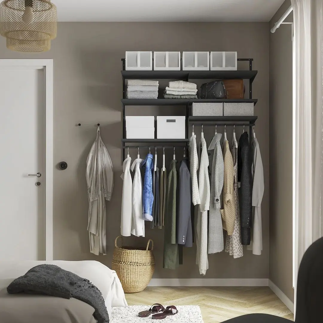 Sistem de depozitare Ikea Boaxel rafturi/bare 125x40x101 (Antracit)