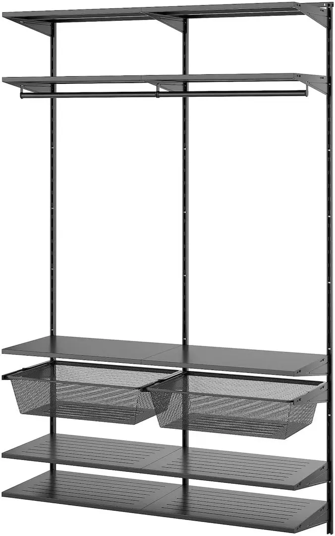 Sistem depozitare Ikea Boaxel rafturi/bare/cosuri 125x40x201 (Antracit)