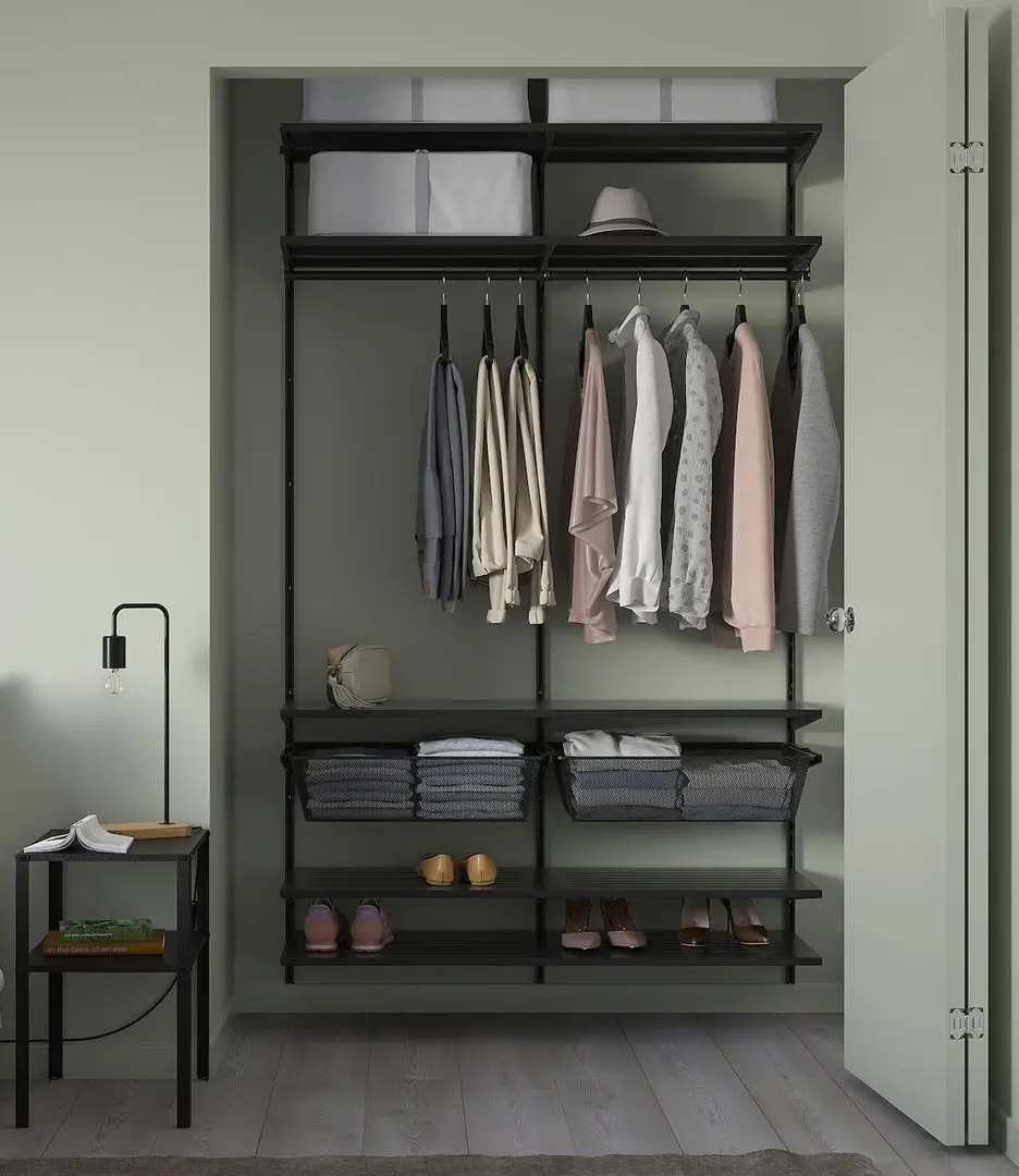 Sistem depozitare Ikea Boaxel rafturi/bare/cosuri 125x40x201 (Antracit)